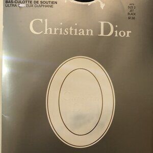 Christian Dior Hose Sz2 Jet Black Silken Sheer 4479 L'Allure Reinforced Toe